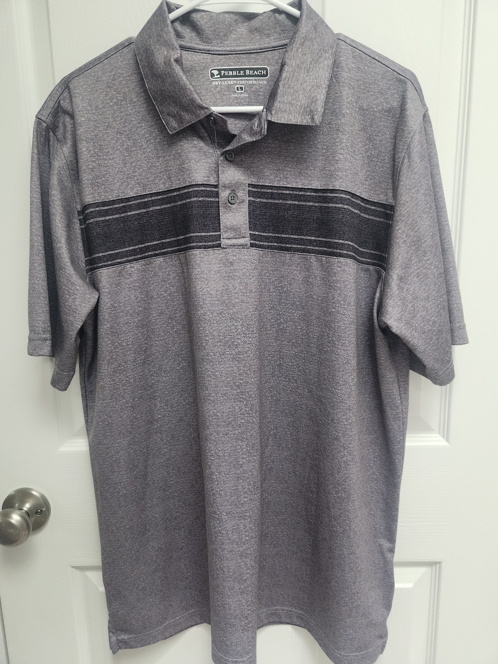 Pebble Beach Men's Gray Polo with Dark Chest Stripe